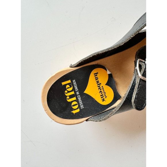 SWEDISH HASBEENS Black Leather Mary Jane Clog Sandals Mules Pumps, Size 37 - Picture 13 of 14